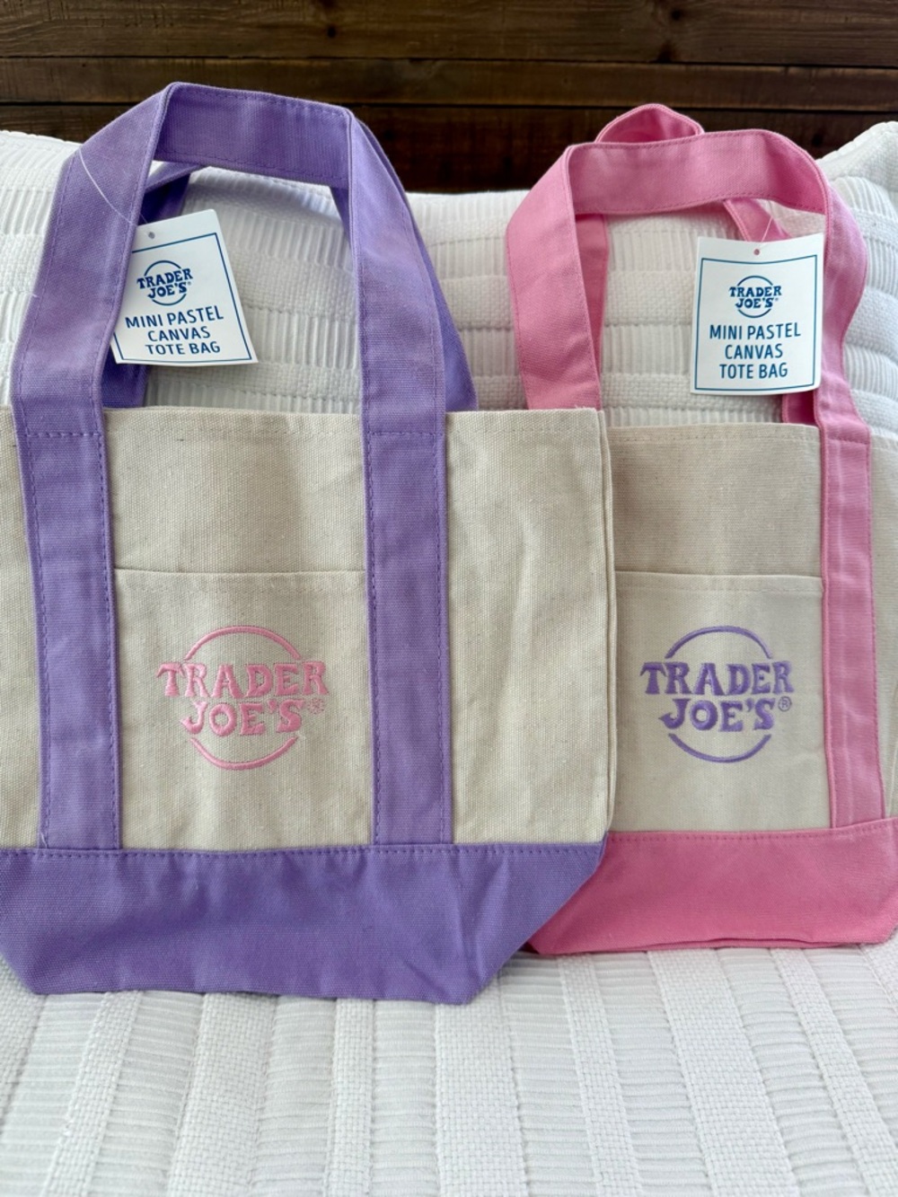 Trader Joe’s Mini Pastel Canvas Tote Bag - Pink and Lavender NWT
